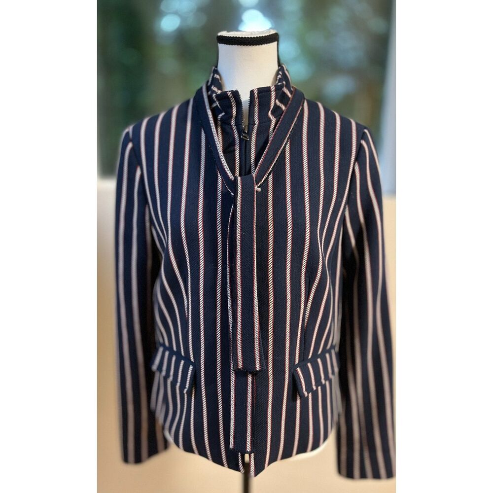 Banana Republic red, white and navy stripe jacket with bow tie. Size 8.
